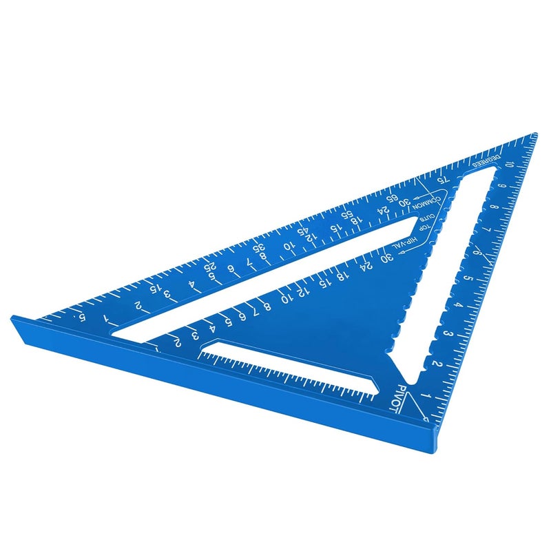 Beslands Aluminum 12-inch Rafter Square Carpenter Measuring Layout Tool Alloy Metal Triangle Ruler Imperial Protractor for Woodworking and Carpentry Blue - Image 5